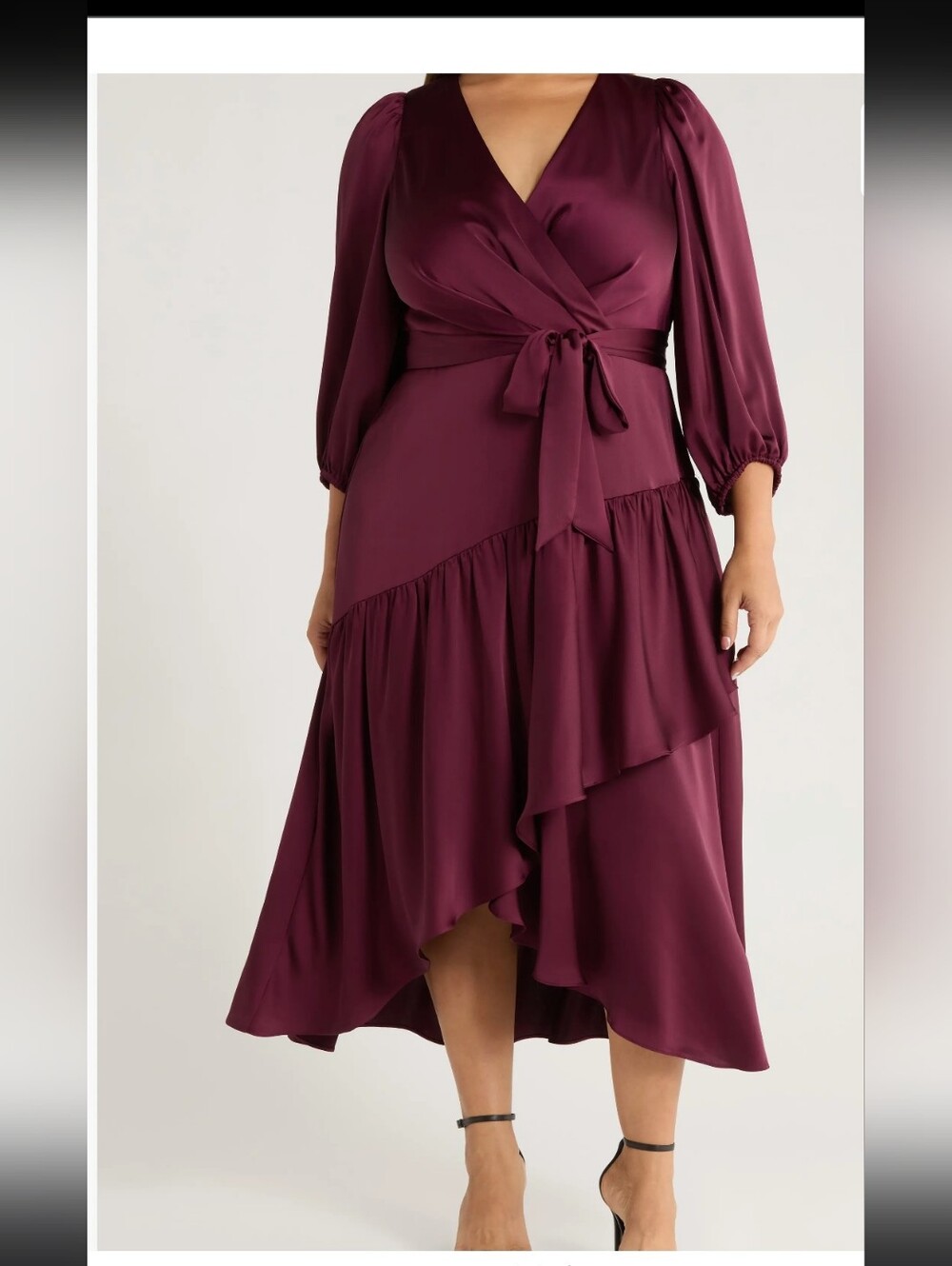 Anne Klein NWT $169 Plus Size 22 Burgundy Satin Wrap Hi Low Maxi Dress No Belt